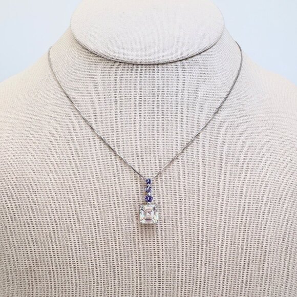 VTG Sterling Silver 925 Blue & White CZ Pendant Necklace Size 18" Adjustable - Picture 2 of 15
